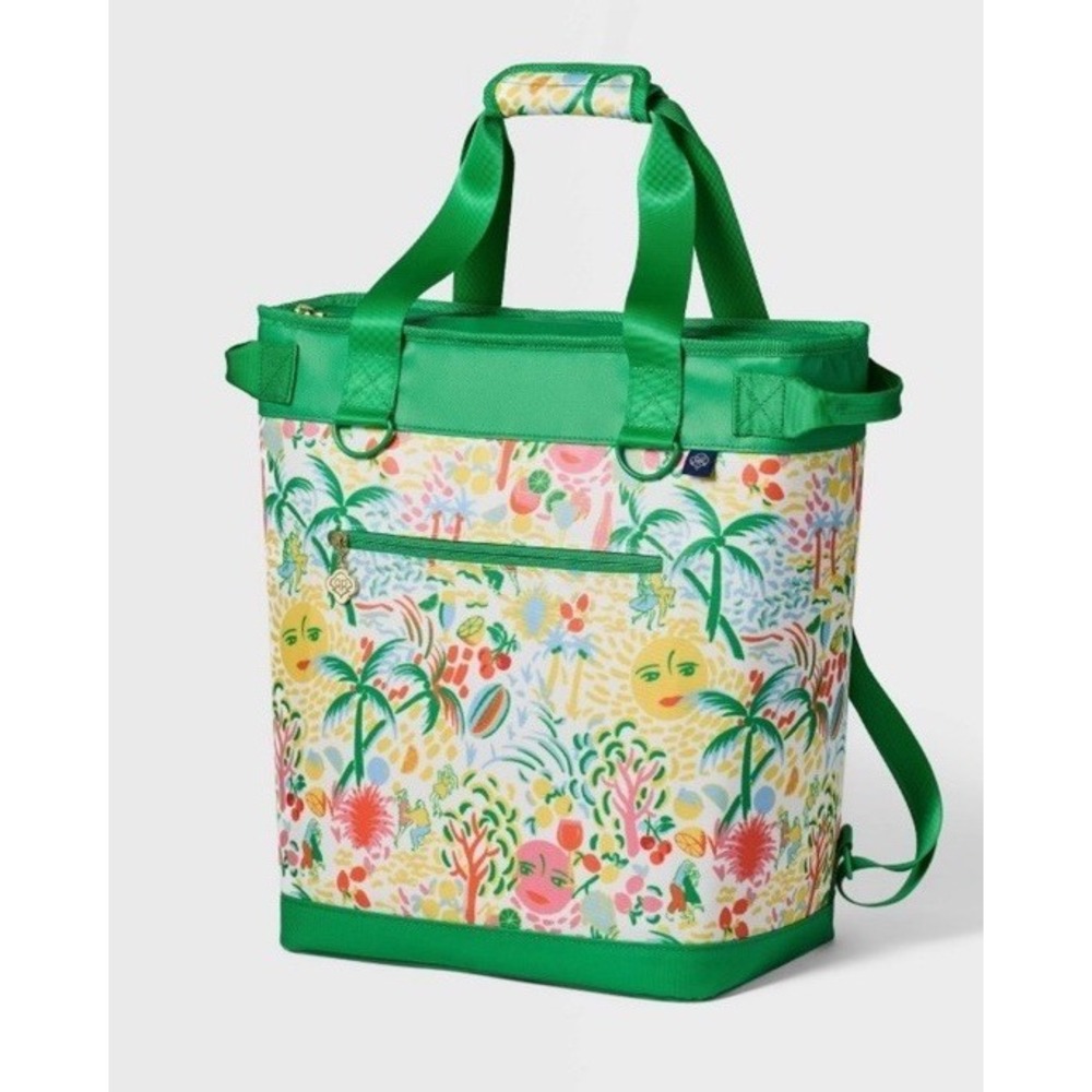 Roller Rabbit Vacation Backpack Tote Cooler Yellow Green‎ Floral 24 Can NWT